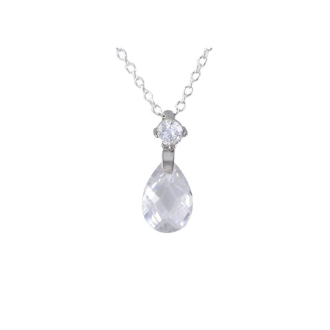 Sterling Silver Teardrop Necklace Briolette Faceted Clear CZ Cubic Zirconia - Jewelryland.com