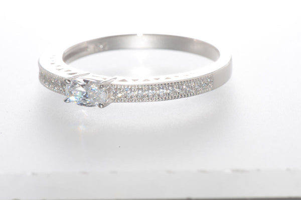 Sterling Silver Cubic Zirconia Ring with Rectangular Center Stone 2mm Wide Band - Jewelryland.com