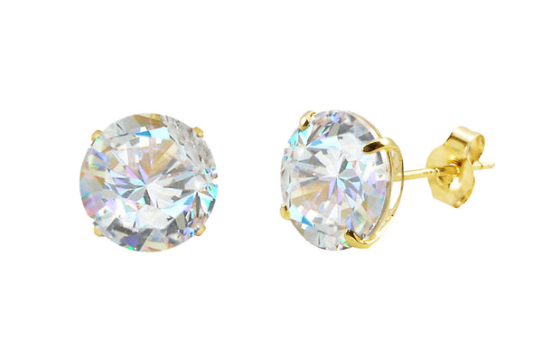 14k Yellow Gold Stud Earrings Clear Round Cubic Zirconia Basket Set - Jewelryland.com