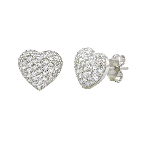 Sterling Silver Micropave Heart Stud Earrings Clear CZ Cubic Zirconia 10mm - Jewelryland.com