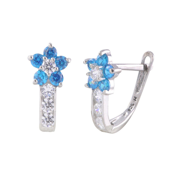 Sterling Silver Leverback Earrings Flower CZ Birthstone Colors - 2 Color Design - Jewelryland.com