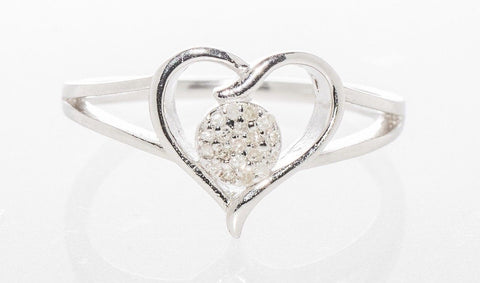 925 Sterling Silver Diamond Heart  Ring - .10TCW, Size 7 - Jewelryland.com