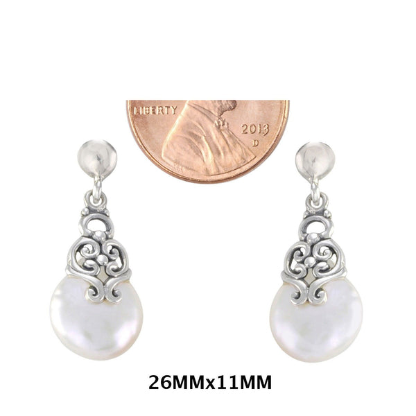 Sterling Silver Dangle Pearl Earrings Ornate Filigree Silver Design - Jewelryland.com