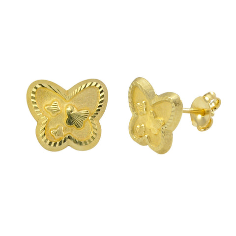 10k Yellow Gold Butterfly Earrings with Laser Cut Frame Design 8mm x 9mm - Jewelryland.com