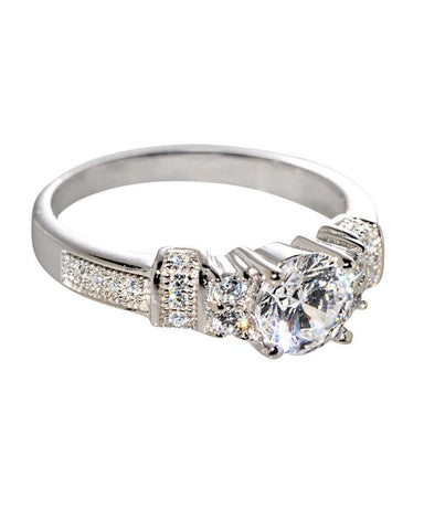 Sterling Silver 6mm Cubic Zirconia CZ Cocktail Ring - Jewelryland.com