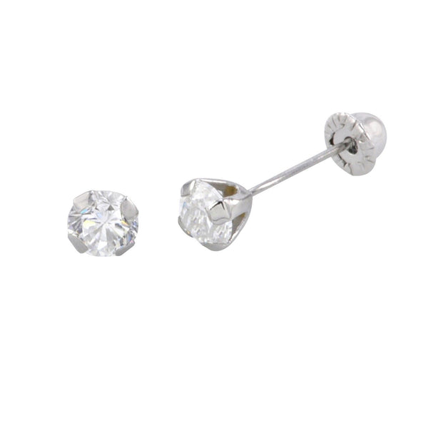 Handmade 10k White Gold Round CZ Stud Earrings Screwbacks Prong Setting 2mm-5mm - Jewelryland.com