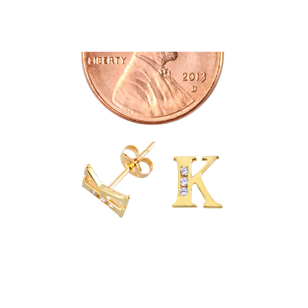 10k Yellow Gold Initial Stud Earrings Letter K Cubic Zirconia 7mm - Jewelryland.com