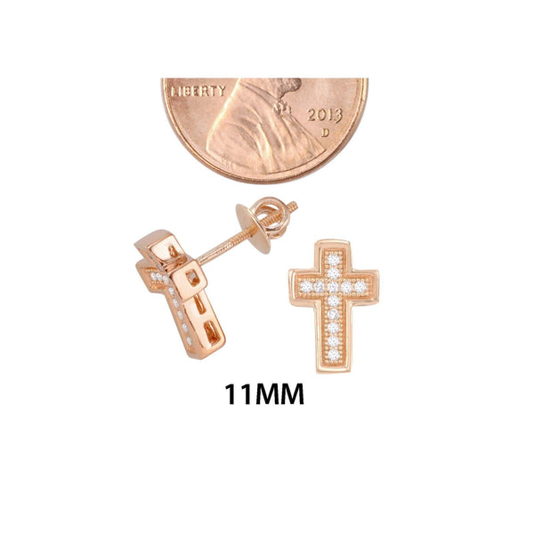 Cross Screwback Earrings Rose Gold Plated Pave CZ Cubic Zirconia 11mm - Jewelryland.com