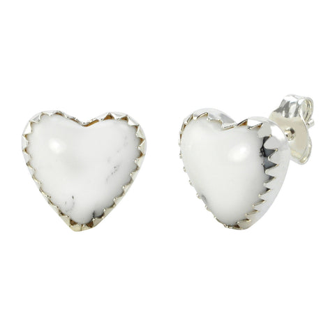 Sterling Silver Gemstone Earrings White Turquoise Heart Studs 11mm - Jewelryland.com
