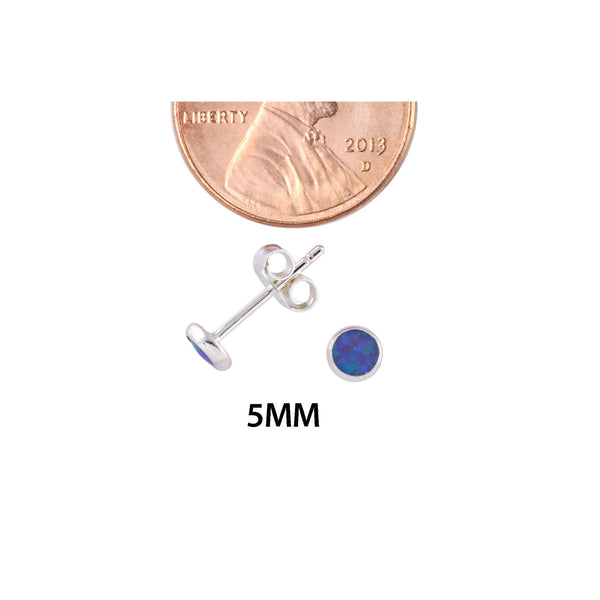 Opal Stud Earrings Navy Blue Green Gemstone Sterling Silver 5mm Round - Jewelryland.com