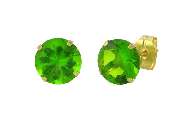 14k Yellow Gold Peridot Green Cubic Zirconia Stud Earrings Round Birthstone CZ - Jewelryland.com