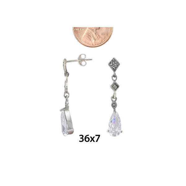 Sterling Silver Dangle Marcasite Earrings and Clear CZ Cubic Zirconia Teardrop - Jewelryland.com
