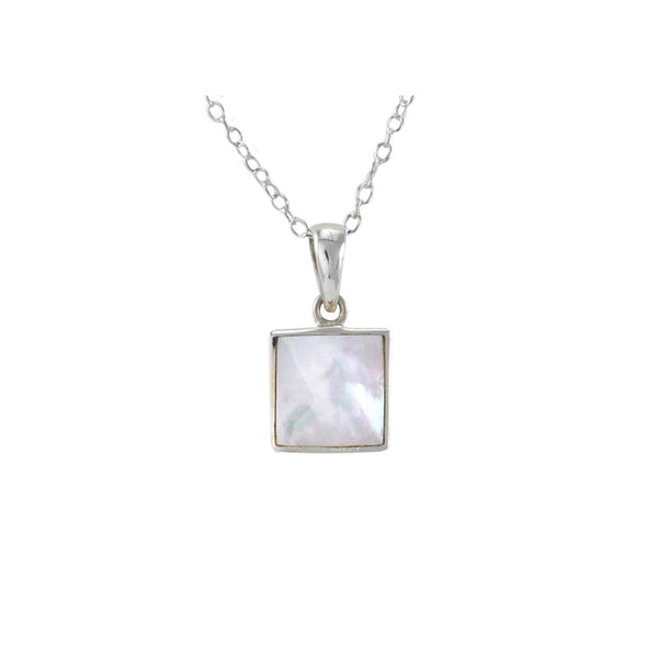 Mother of Pearl Necklace .925 Sterling Silver Square Stone, 18" Chain - Jewelryland.com