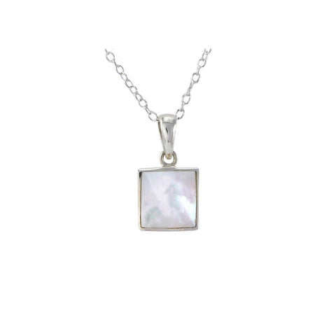 Mother of Pearl Necklace .925 Sterling Silver Square Stone, 18" Chain - Jewelryland.com