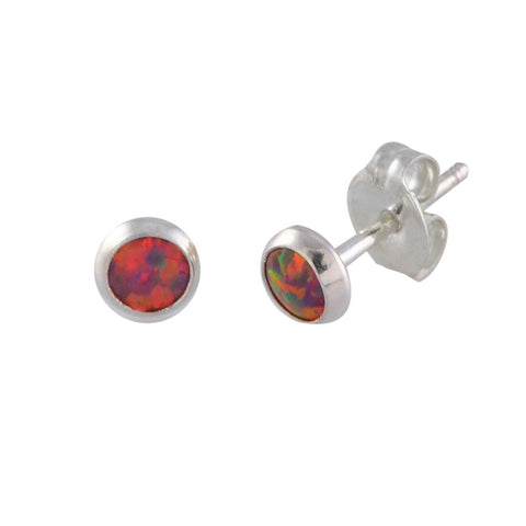 Opal Stud Earrings Gemstone Sterling Silver Iridescent Orange 5mm Round - Jewelryland.com