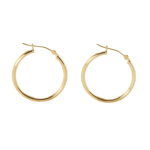 14k Yellow Gold Hoop Earrings 25mm Medium Latch Post Hoops - High Polish - Jewelryland.com