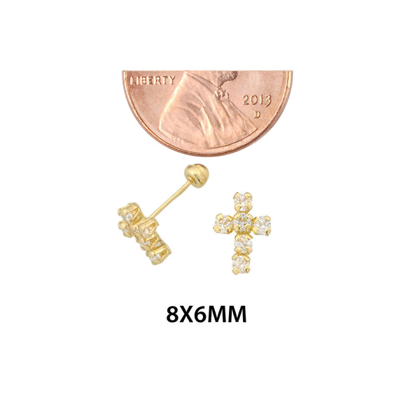10k Yellow Gold CZ Cubic Zirconia Cross Stud Earrings with Screwbacks - Jewelryland.com