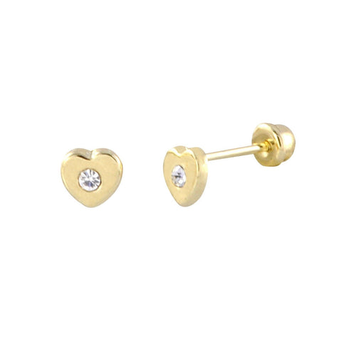 CZ Heart Stud Earrings 10k Yellow Gold Screwback 4mm - Jewelryland.com