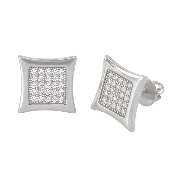 Screwback Stud Earrings .925 Sterling Silver Micropave Cubic Zirconia 10mm Kite - Jewelryland.com