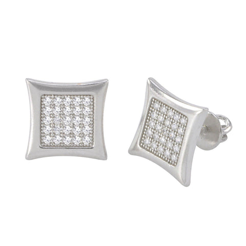 Screwback Stud Earrings .925 Sterling Silver Micropave Cubic Zirconia 10mm Kite - Jewelryland.com