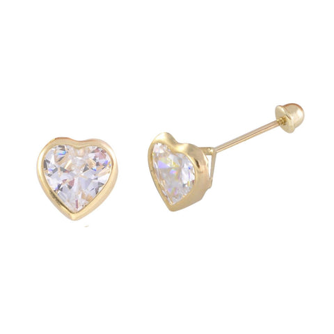 CZ Heart Stud Earrings 10k Yellow Gold Screwback 7mm - Jewelryland.com