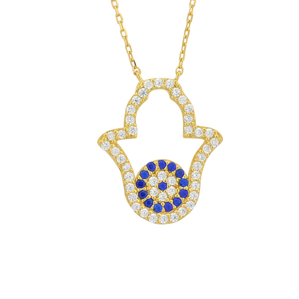 Sterling Silver Hamsa Hand of God Pendant Necklace Yellow Gold Plated - Jewelryland.com