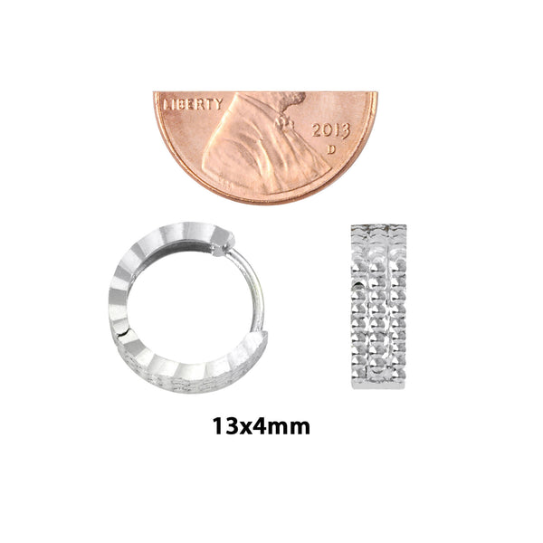 925 Sterling Silver Hoop Earrings 3 Row Laser Cut High Sparkle 13mm x 4mm - Jewelryland.com