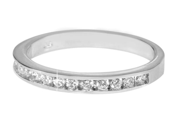 Sterling Silver 3mm Clear Cubic Zirconia CZ Band Ring with Rhodium anti-tarnish - Jewelryland.com