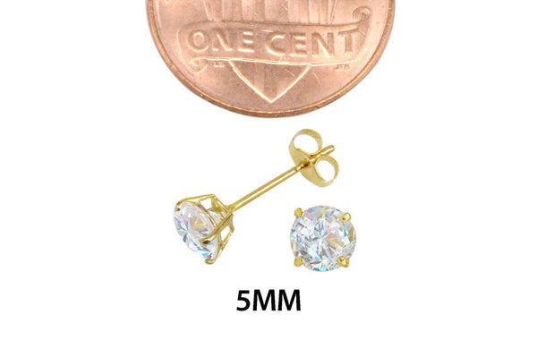 14k Yellow Gold Stud Earrings Clear Round Basket Cubic Zirconia Pushbacks - Jewelryland.com