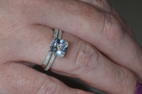 Sterling Silver Bridal Ring Set 2.5ct Cubic Zirconia Princess Cut CZ - Jewelryland.com