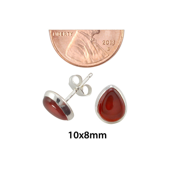 Carnelian Gemstone Earrings Sterling Silver Pear Shaped 10mm x 8mm - Jewelryland.com