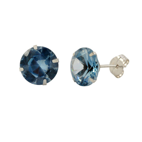 10k White Gold Blue Aqua CZ Stud Earrings Cubic Zirconia Round Prong Set - Jewelryland.com