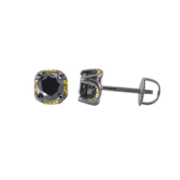 Sterling Silver Black Cubic Zirconia Stud Earrings Yellow Micropave CZ Accents - Jewelryland.com