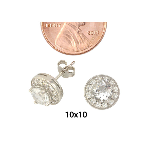 White Topaz Gemstone Stud Earrings 925 Sterling Silver Round Gem CZ Accent - Jewelryland.com