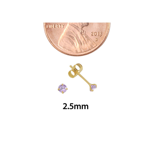 10k Yellow Gold Lavender CZ Stud Earrings Cubic Zirconia Round Prong Set - Jewelryland.com