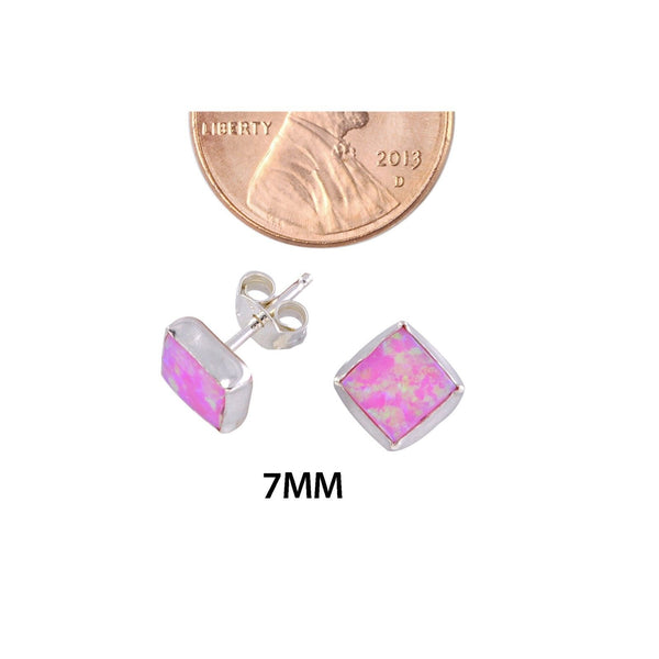 7mm Pink Square Opal Gemstone Earrings Studs Sterling Silver - Jewelryland.com