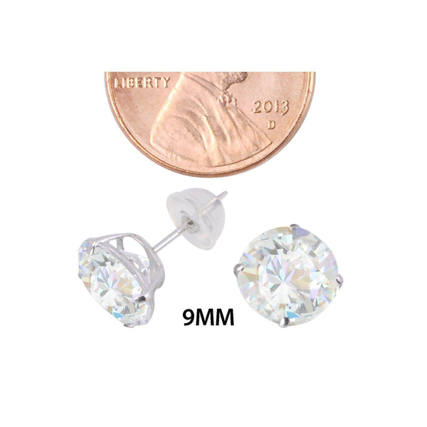 14k White Gold Clear CZ Round Basket Cubic Zirconia Stud Earrings Silicone Backs - Jewelryland.com
