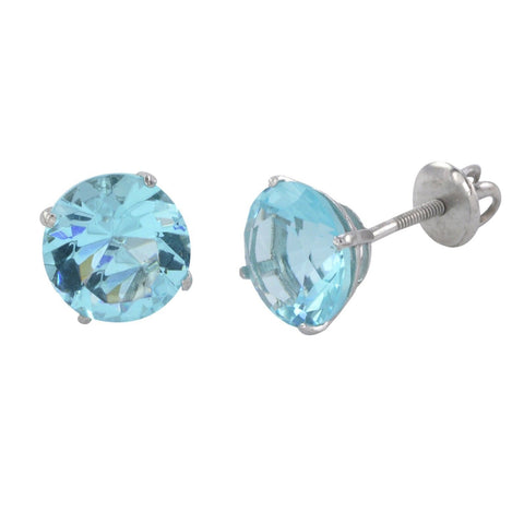Sterling Silver Aqua CZ Cubic Zirconia Screw back Stud Earrings - Jewelryland.com