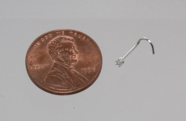 20g 14k White Gold 1pt Genuine Diamond Nose Stud Curved Nose Pin - Jewelryland.com