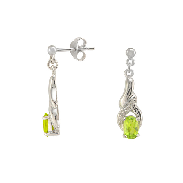 Diamond & Peridot Dangle Earrings (.01 cttw, IJ, I2) Sterling Silver Swirl Drop - Jewelryland.com