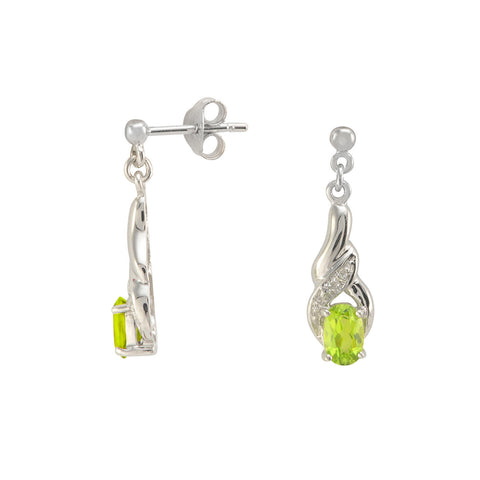Diamond & Peridot Dangle Earrings (.01 cttw, IJ, I2) Sterling Silver Swirl Drop - Jewelryland.com