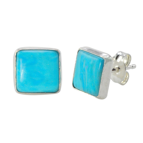 Larimar Stud Earrings 925 Sterling Silver 9mm Square - Jewelryland.com