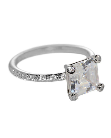 Cubic Zirconia Engagement Ring Sterling Silver 8mm 2.5ct Princess AAAAA Grade CZ - Jewelryland.com