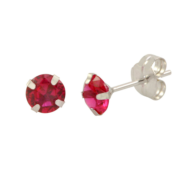 14k White Gold Ruby Red Cubic Zirconia Stud Earrings Round Birthstone CZ - Jewelryland.com