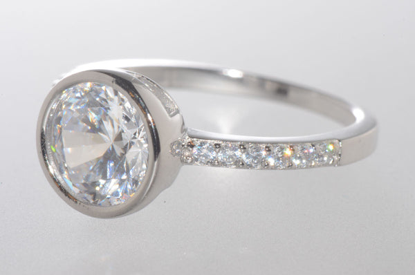 Sterling Silver 2.0ct Cubic Zirconia Ring 8mm Round Bezel Set Center Stone - Jewelryland.com