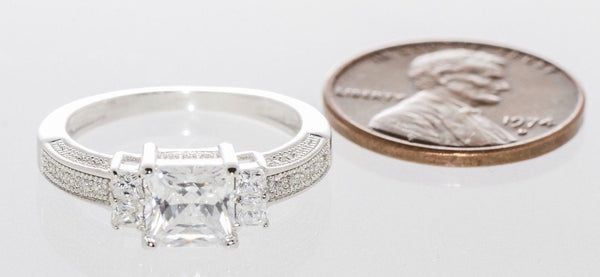 Cubic Zirconia Ring Sterling Silver Three Stone Clear - Jewelryland.com