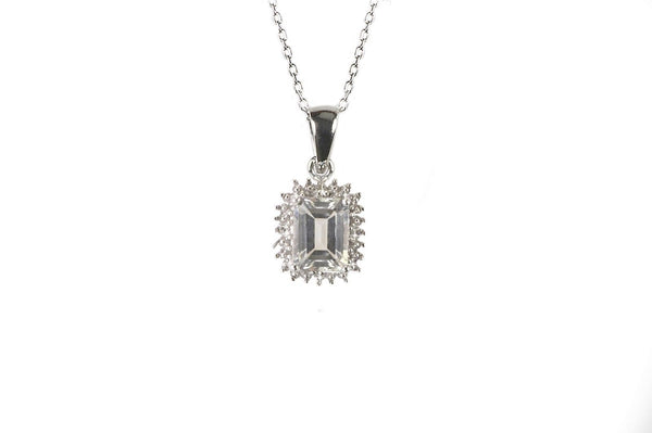 Diamond Pendant Necklace White Topaz Rectangle Gemstone 925 Silver - 1.93ct - Jewelryland.com