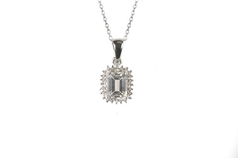 Diamond Pendant Necklace White Topaz Rectangle Gemstone 925 Silver - 1.93ct - Jewelryland.com