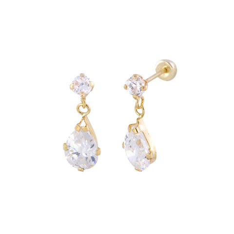 10k Yellow Gold Dangle Drop Earrings Teardrop Clear CZ Studs Screwbacks 15mm - Jewelryland.com