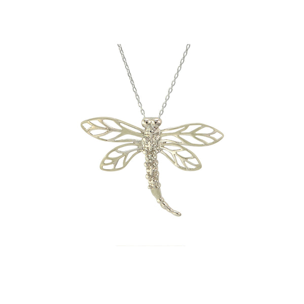 Sterling Silver Diamond Mini Dragonfly Necklace, 18" (.003 cttw, I-J, I2-I3) - Jewelryland.com